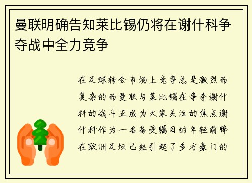 曼联明确告知莱比锡仍将在谢什科争夺战中全力竞争